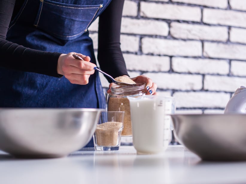 ingredients and tools to make a cake